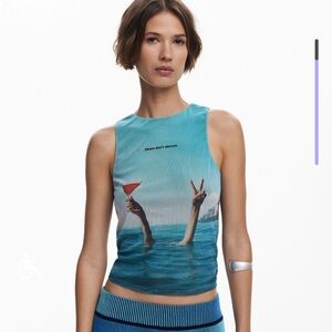 Desigual Aqua Sea Graphic Tank Top Size S